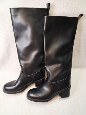 H&M Black Over-the-Knee Smooth Leather Boots